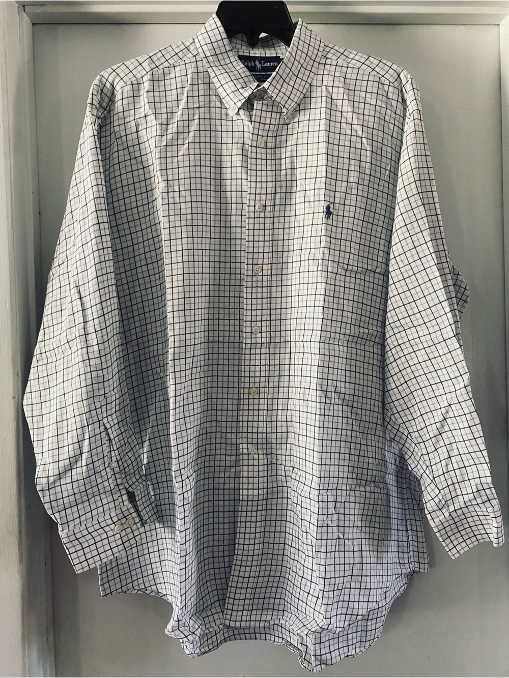 Ralph Lauren White Button-Down Shirt with Navy and black Windowpane Check
